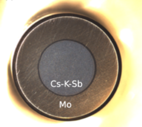 An example of a Cs-K-Sb photocathode grown on a Mo plug.